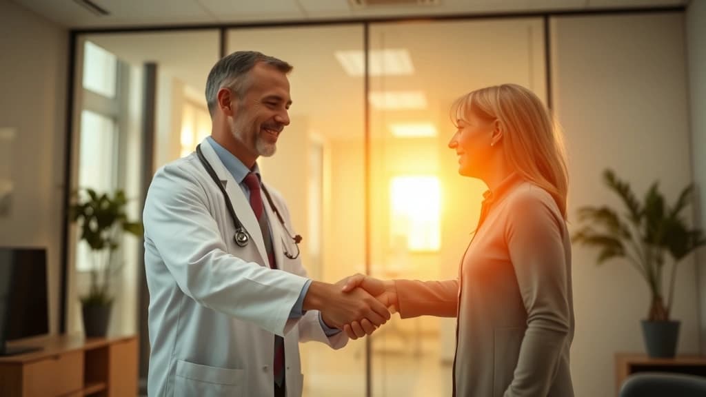 Médico atendendo paciente em clínica de recuperação