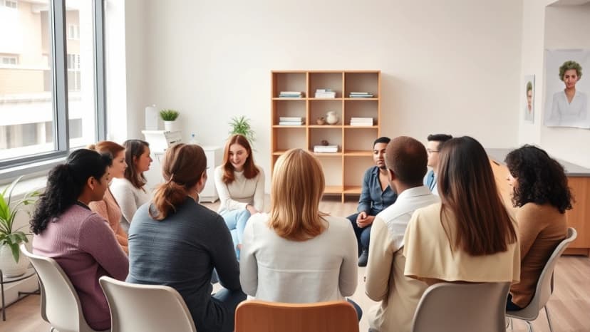 Sessão de terapia em grupo em clínica de recuperação em São Paulo